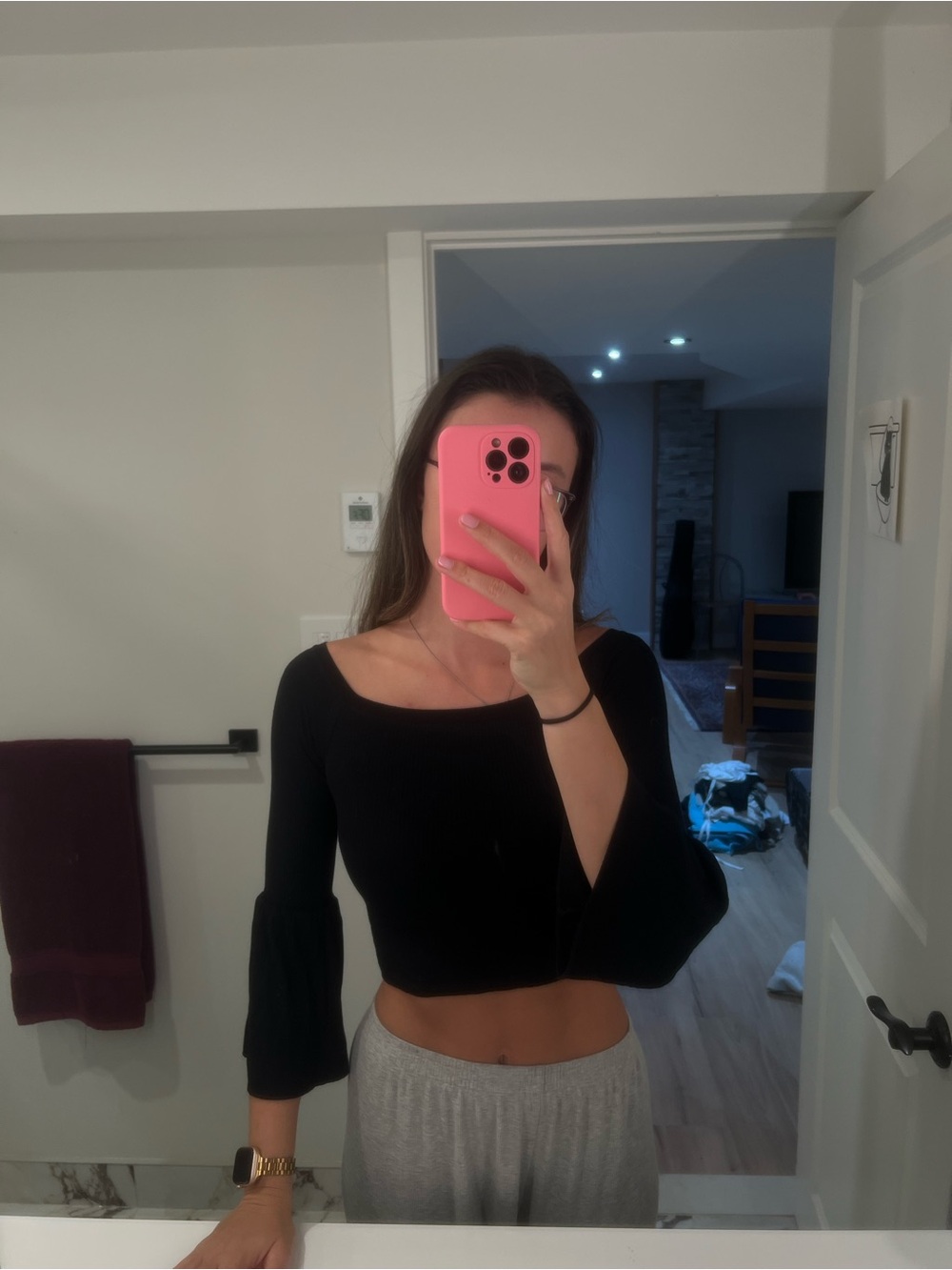 Topshop Black Bell Sleeve Crop Top